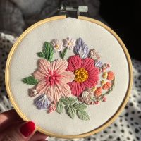 5" Pink Pastel Floral Embroidery