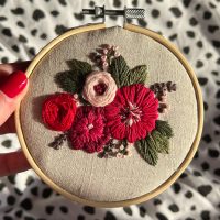 4" Red Roses Embroidery